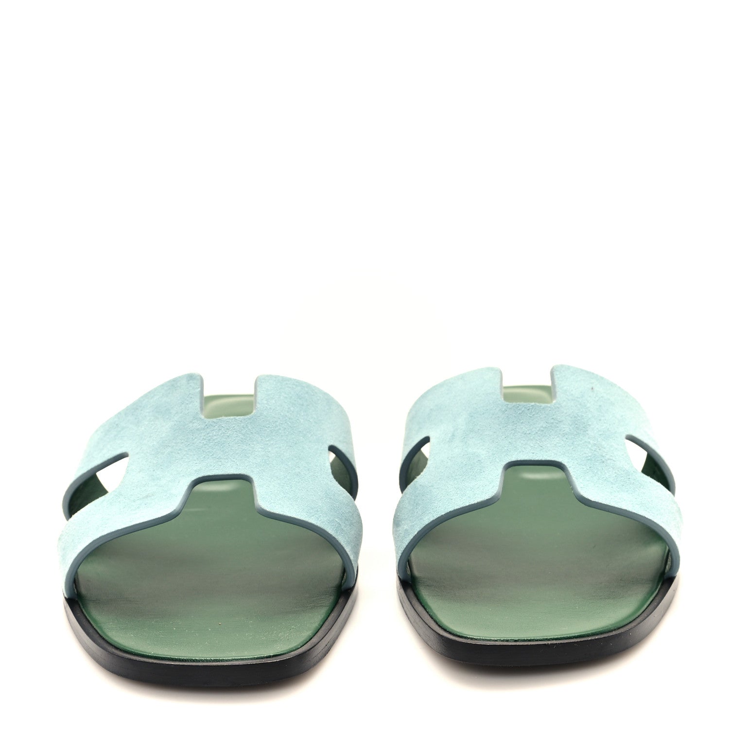 Hermes Suede Goatskin Oran Sandals 38.5 Vert D'eau Vert Anglais 3 of 10