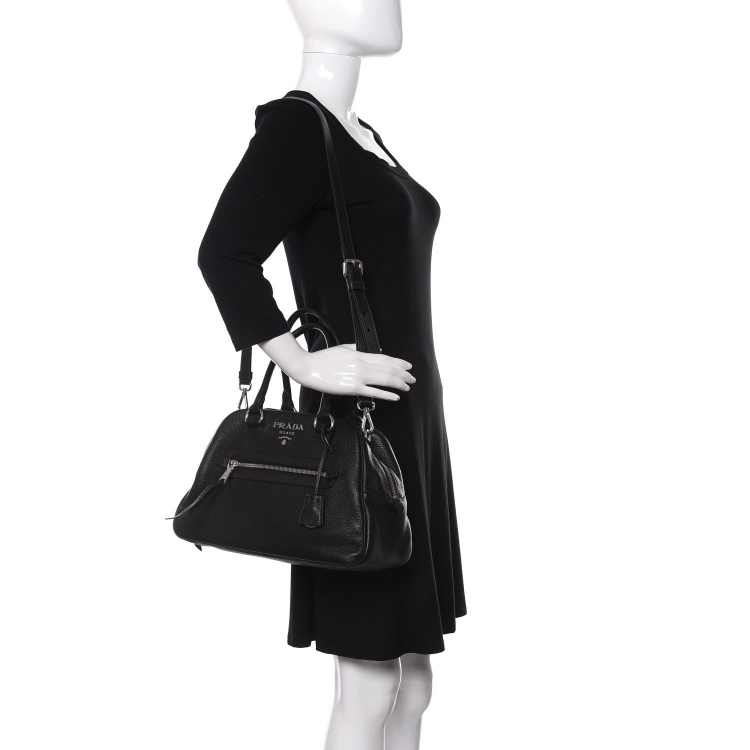 Prada Vitello Daino Dome Satchel Black 2 of 14