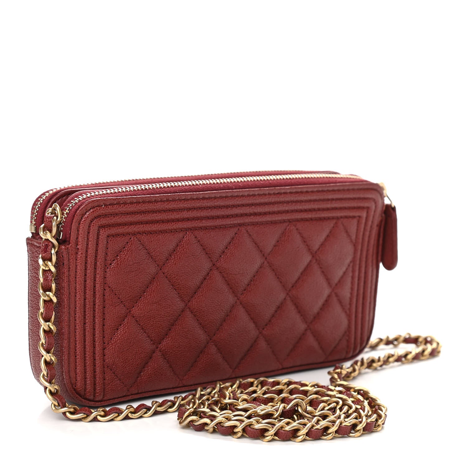 Chanel Caviar Quilted Small Boy Clutch With Chain Burgundy 3 of 13