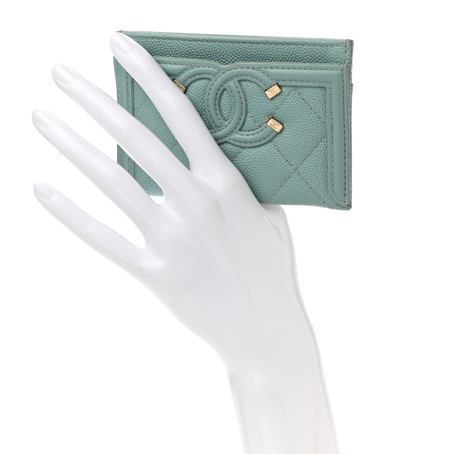 Caviar Quilted Filigree Card Holder Light Blue