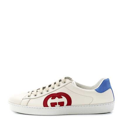 Gucci Calfskin Nubuck Interlocking G Mens New Ace Sneakers 11.5 Mystic White Hibiscus Red Bright Splash 1 of 8