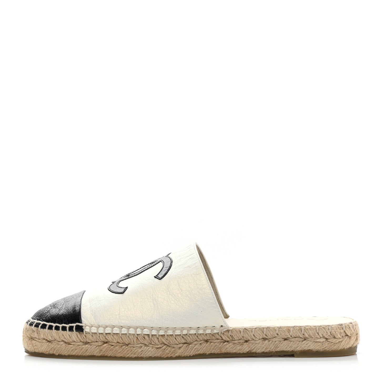 Iridescent Goatskin CC Espadrille Mules 41 Ivory Black