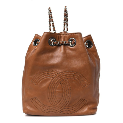 Chanel Lambskin CC Stitched Drawstring Bucket Backpack Tan 1 of 16