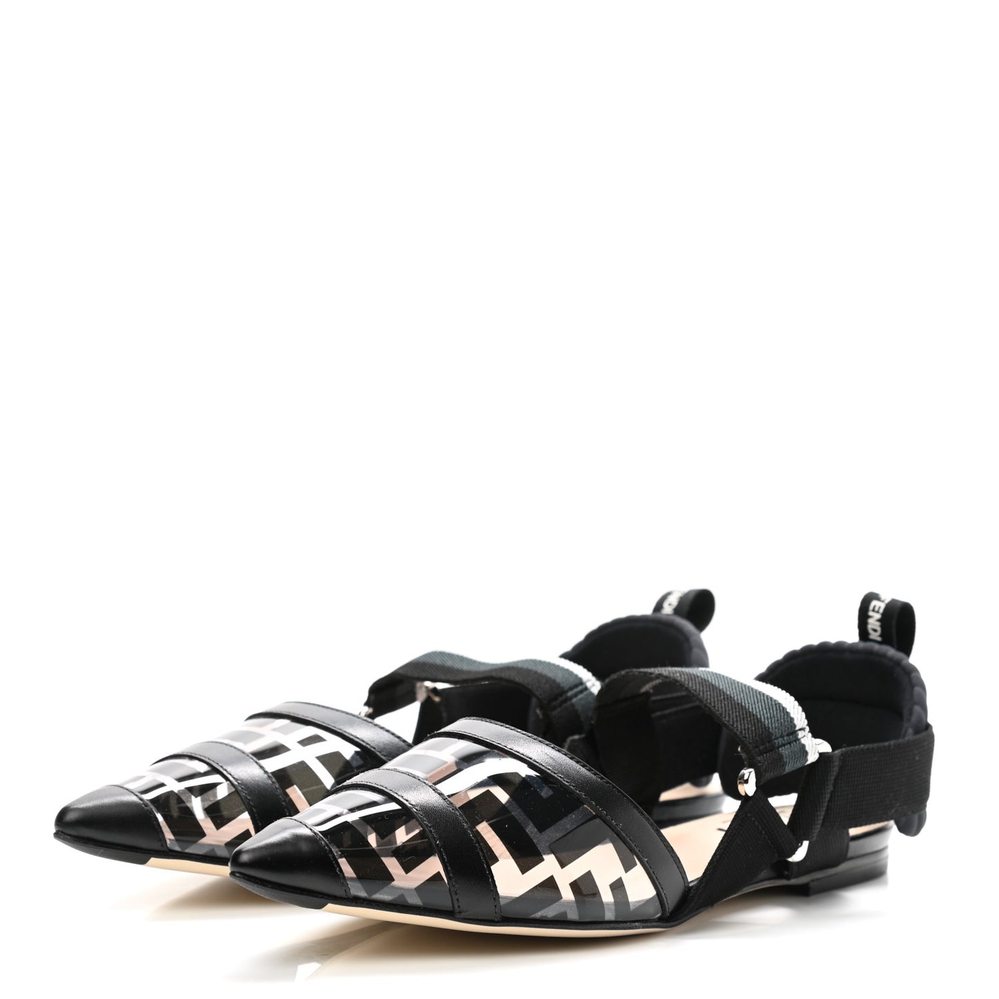PVC Calfskin FF Colibri Slingback Ballerina Flats 37 Black