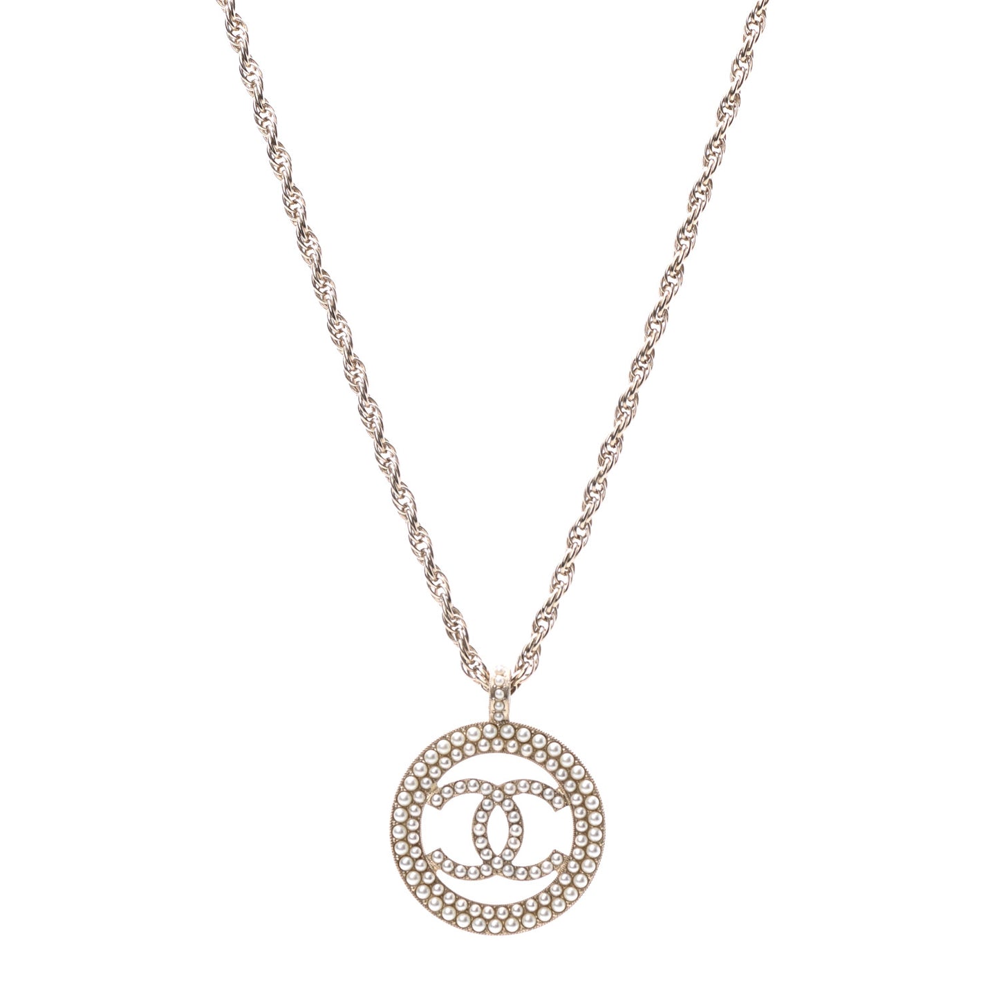 Pearl CC Round Pendant Necklace Gold