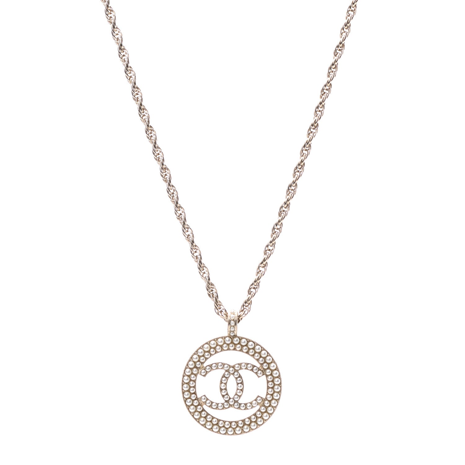 Chanel Pearl CC Round Pendant Necklace Gold 1 of 5