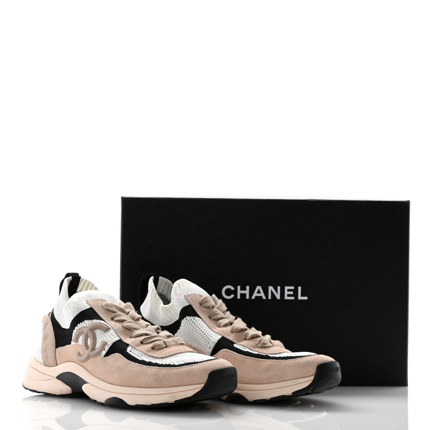Chanel Mesh Suede Fabric Womens CC Sneakers Light 40 Pink White Black 11 of 11