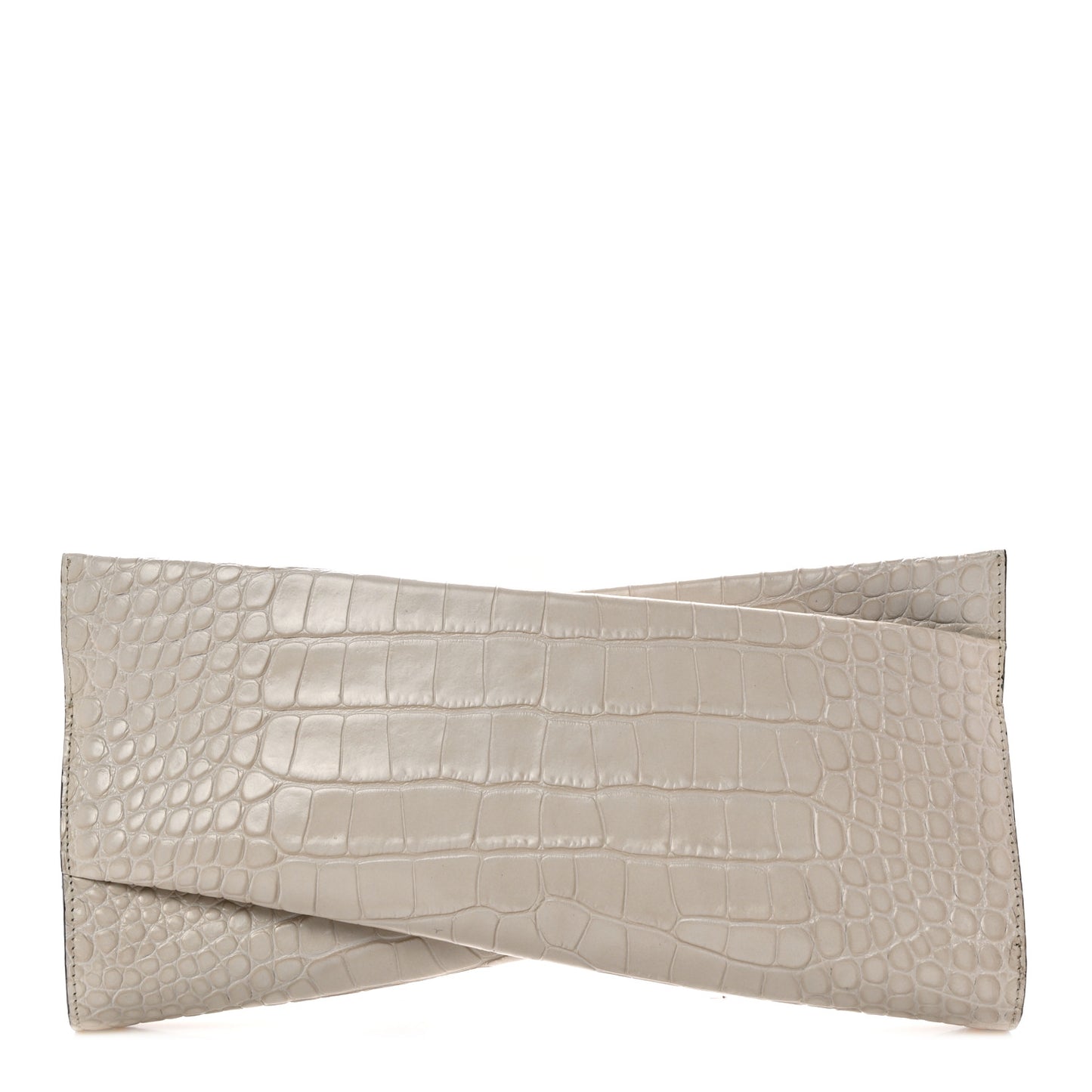 Crocodile Embossed Calfskin Loubi Twist Zip Clutch Bag Craie