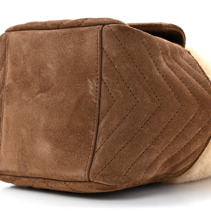 Saint Laurent Shearling Suede Monogram Joe Nano Bucket Bag Dark Cigar Natural Beige 9 of 10