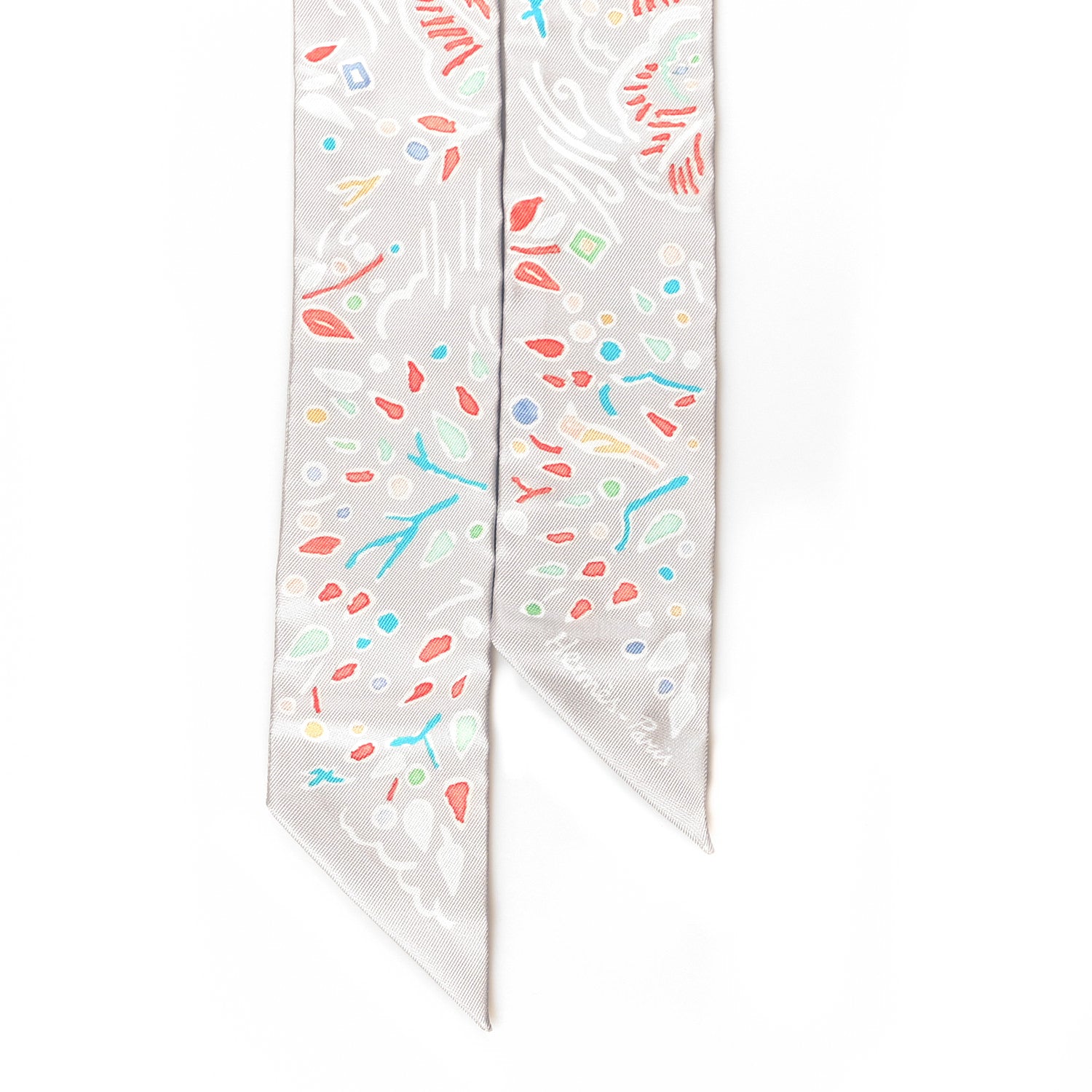 Hermes Silk Isola Di Primavera Twilly Gris Perle Grenadine 4 of 8
