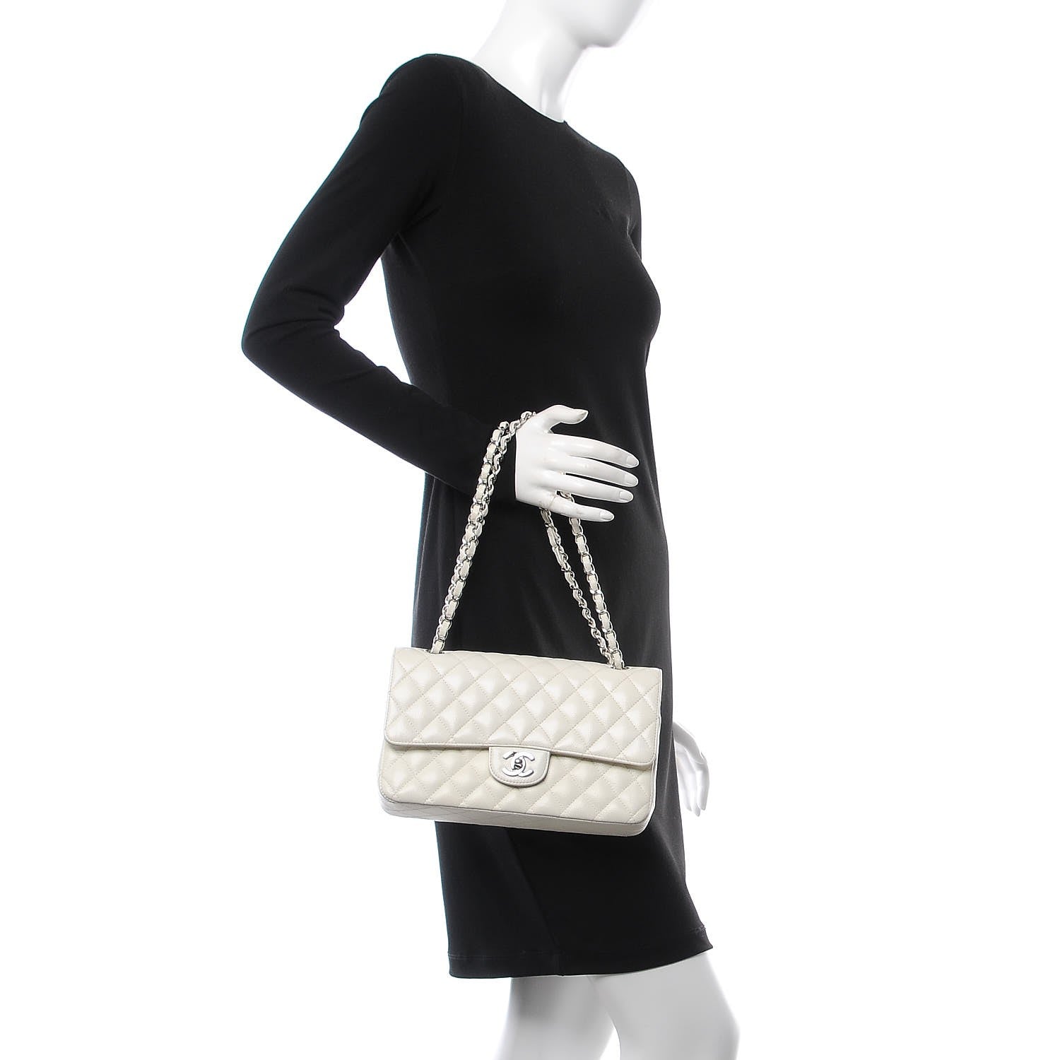 Chanel Caviar Quilted Medium Double Flap White 2 of 10