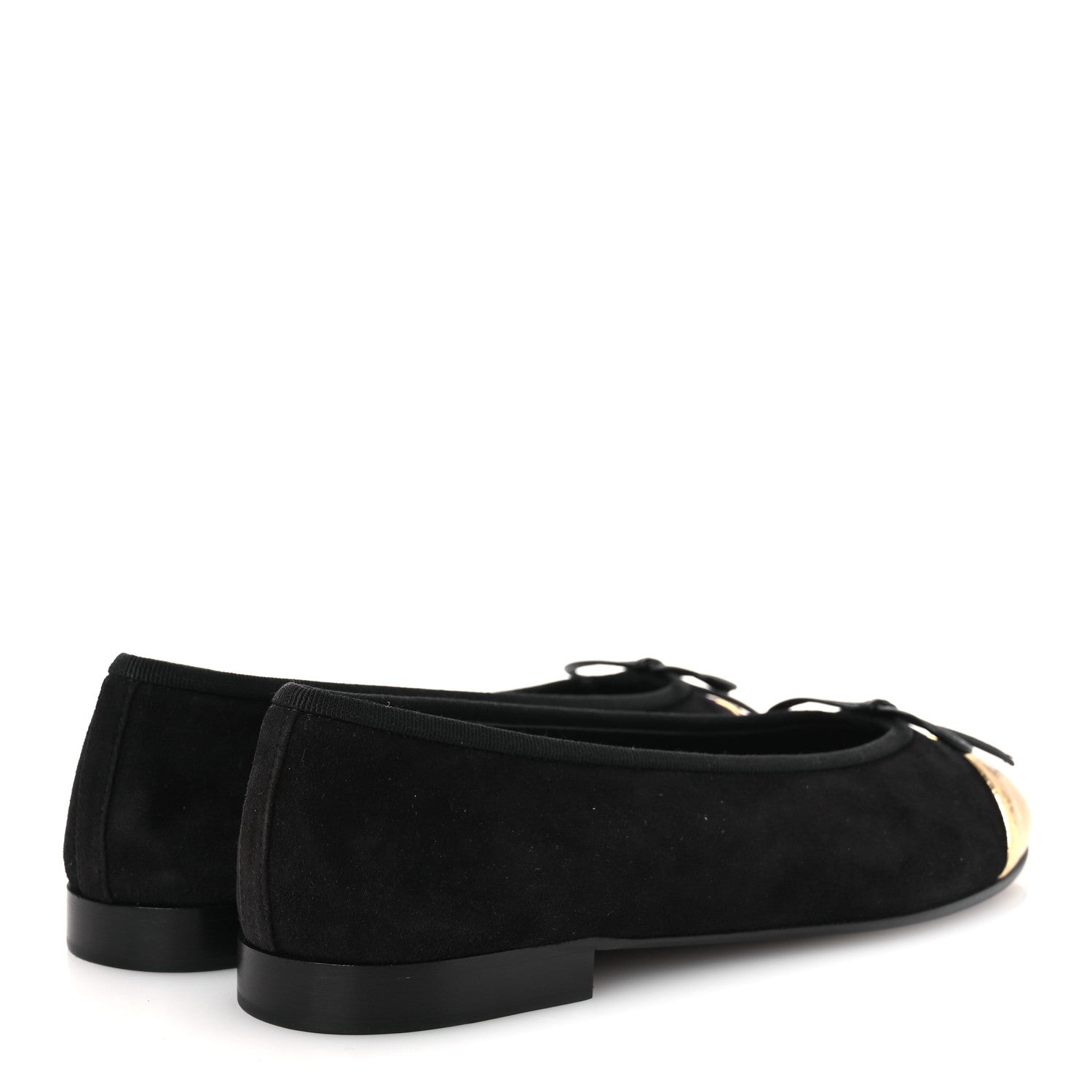 Chanel Suede Crackled Laminated Calfskin Cap Toe Ballerina Flats 36.5 Black Gold 5 of 11