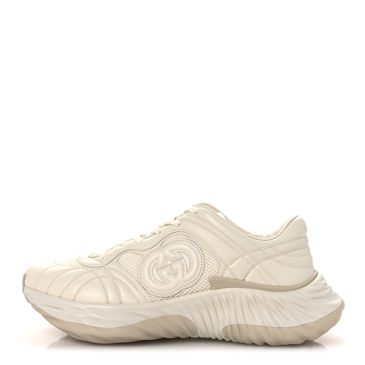 Gucci New Nappa Sombre Interlocking G Ripple Mens Platform Sneakers 9.5 Off White 1 of 12