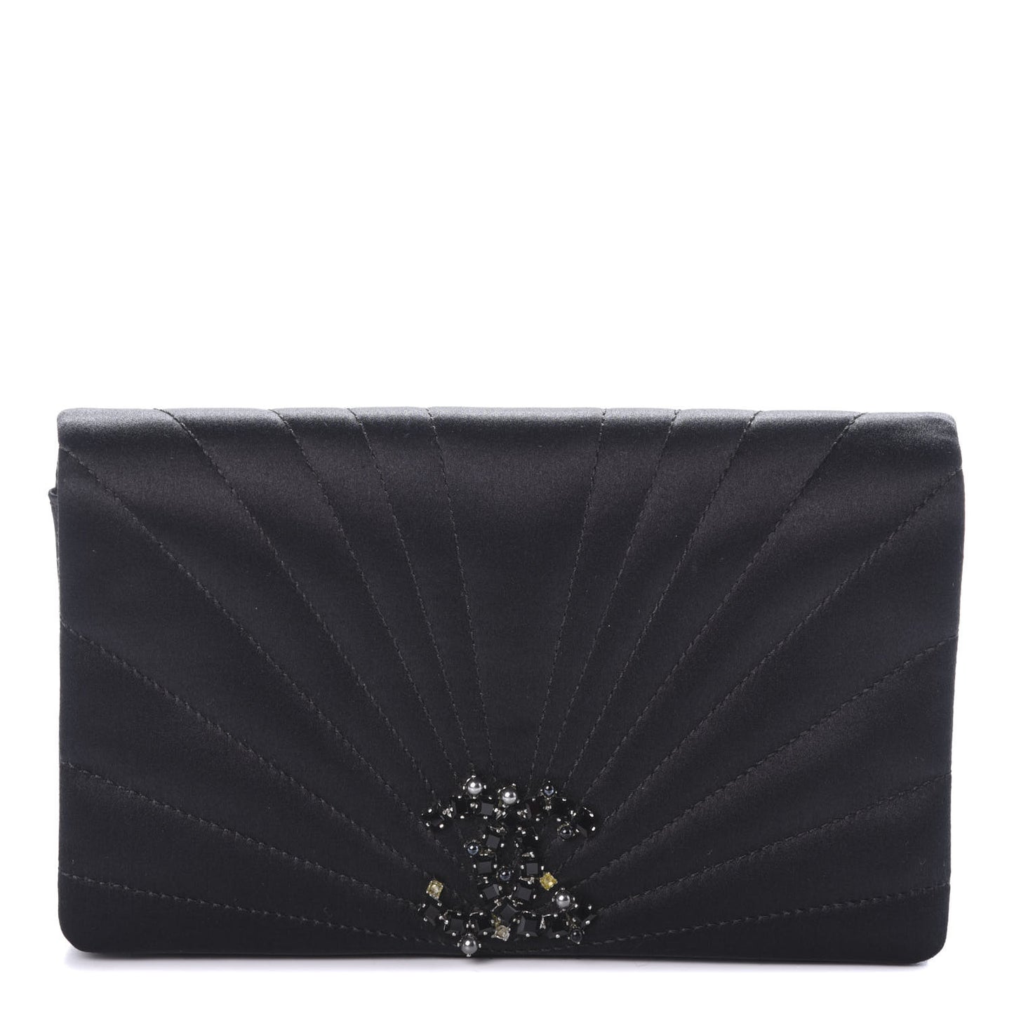 Satin Pleated Crystal CC Clutch Black