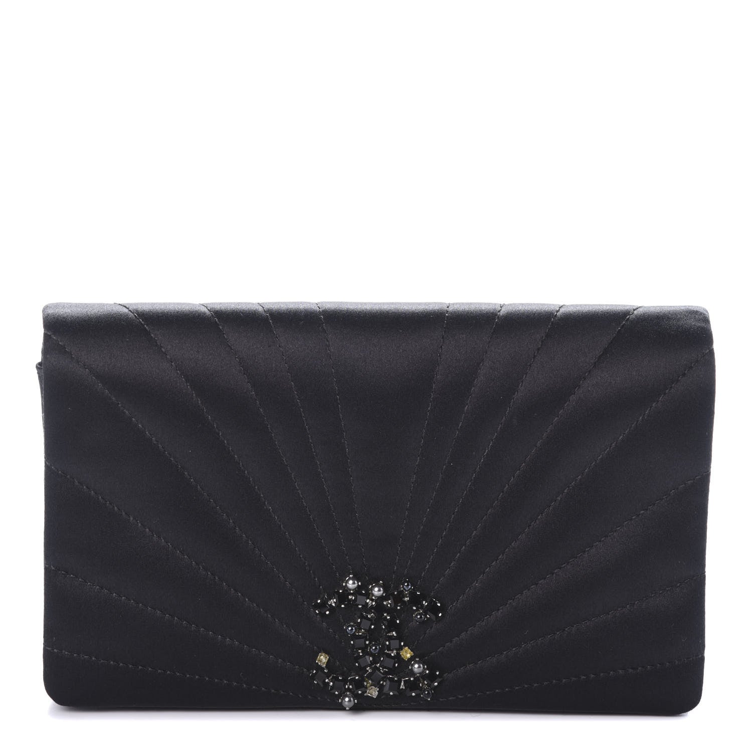 Chanel Satin Pleated Crystal CC Clutch Black 1 of 7