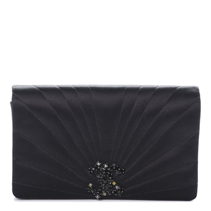 Chanel Satin Pleated Crystal CC Clutch Black 1 of 7