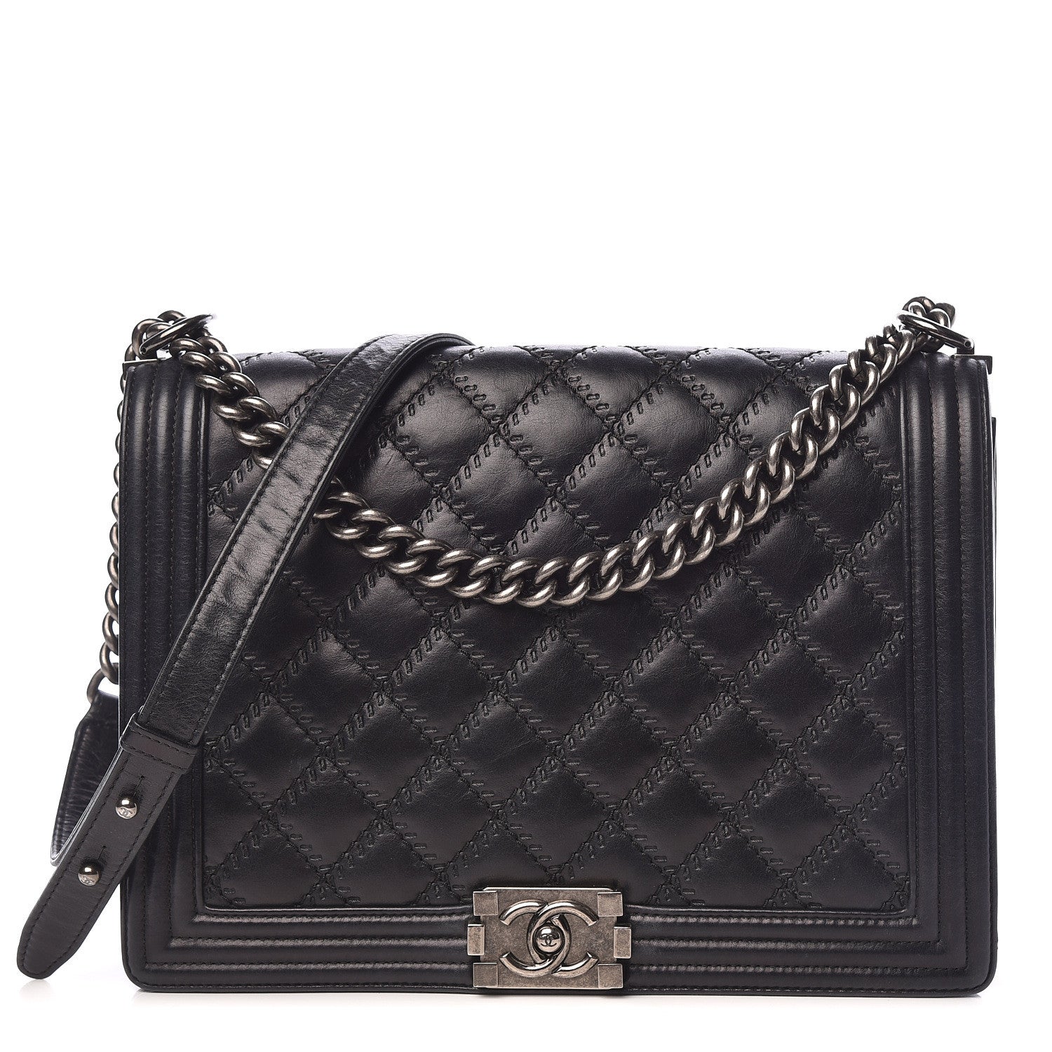 Chanel Calfskin Embossed Stitch Large Boy Flap Black 1 of 19