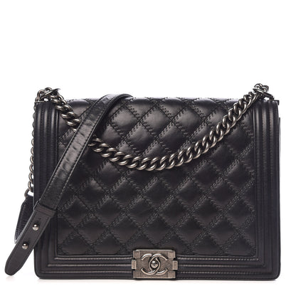 Chanel Calfskin Embossed Stitch Large Boy Flap Black 1 of 19