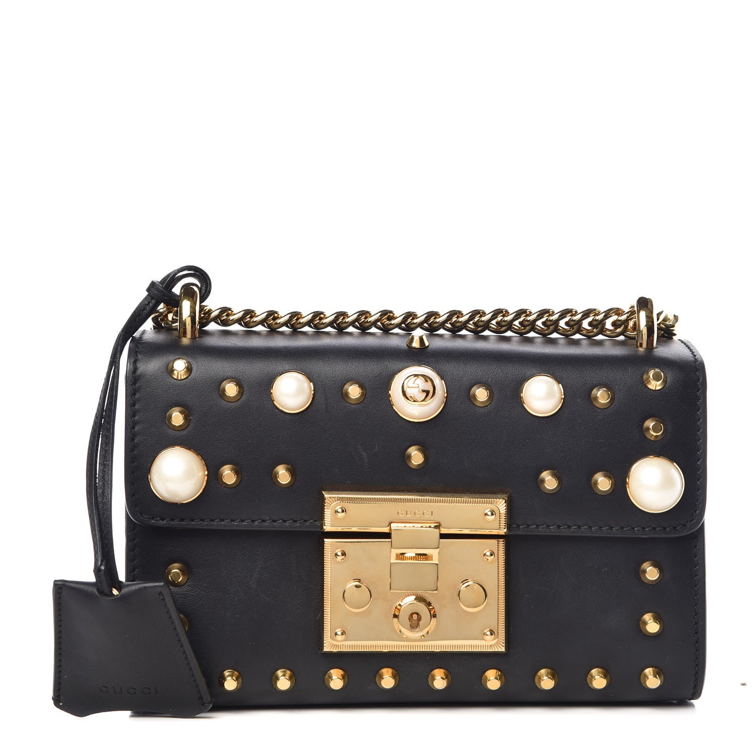 Gucci Calfskin Studded Small Padlock Shoulder Bag Black 1 of 14