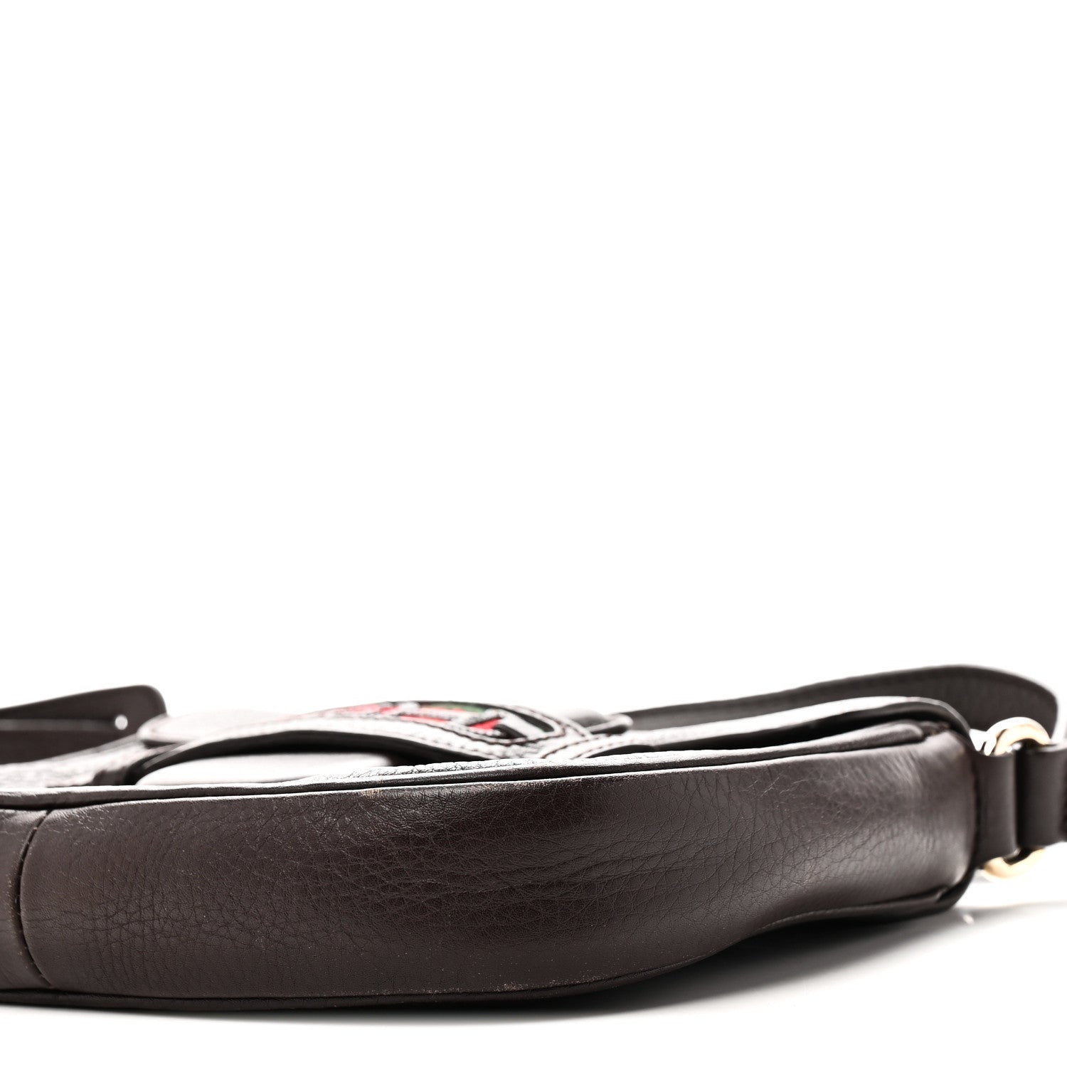 Gucci Pebbled Calfskin Web Small Dressage Shoulder Bag Dark Brown 10 of 10