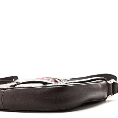 Gucci Pebbled Calfskin Web Small Dressage Shoulder Bag Dark Brown 10 of 10
