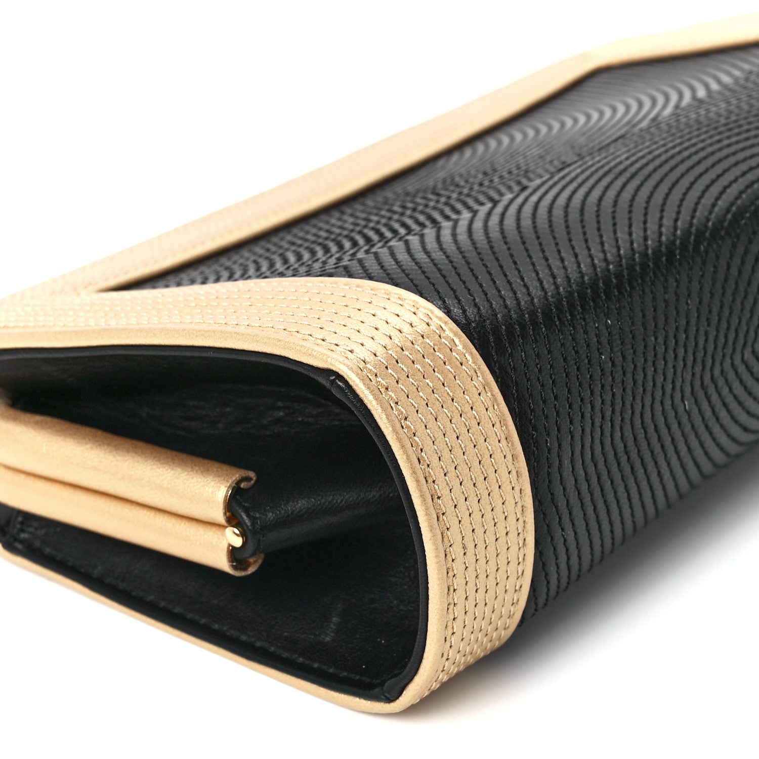 Chanel Lambskin Stitched Clutch Black Gold 10 of 12