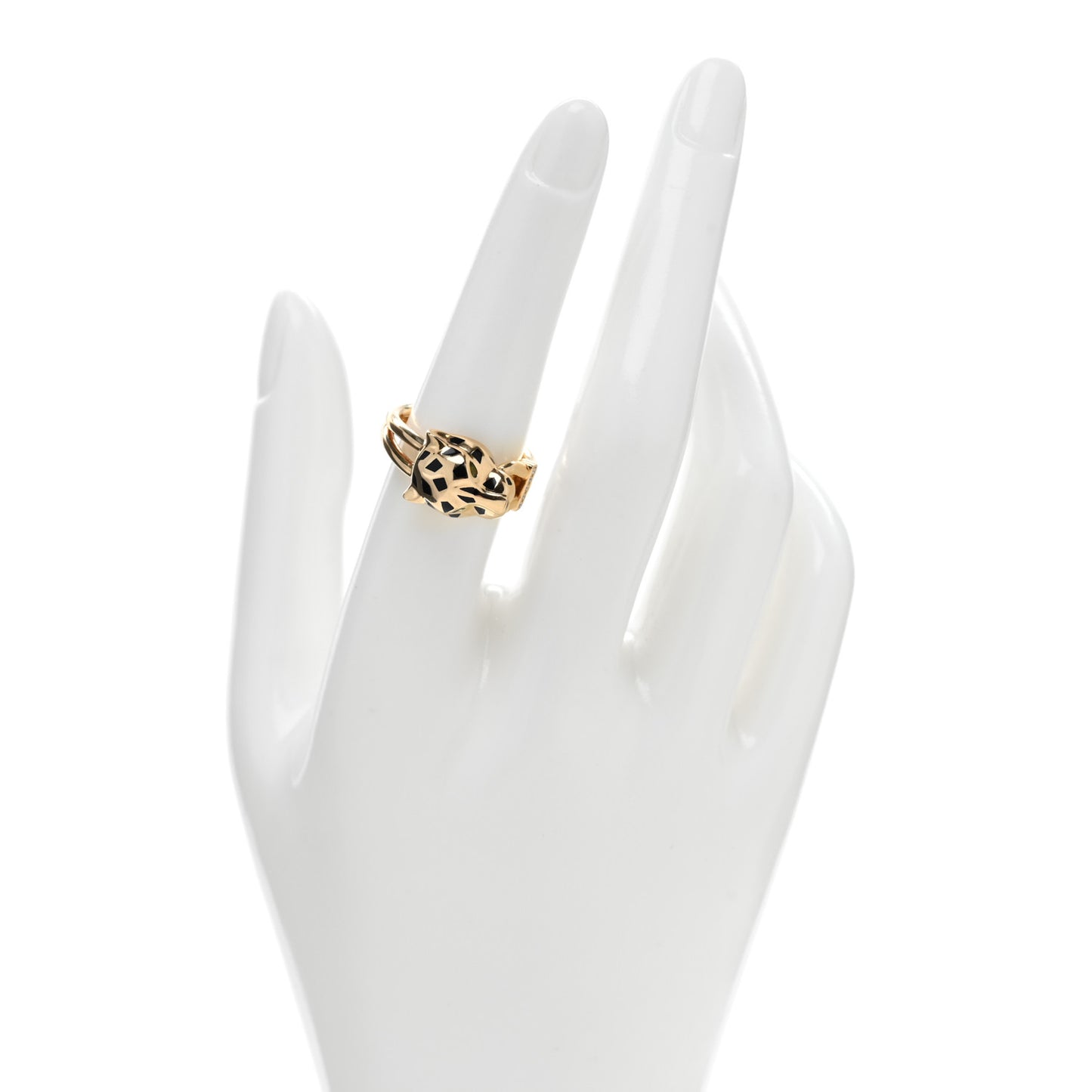 18K Yellow Gold Diamond Tsavorite Garnet Black Onyx Panthere de Cartier Ring 54 7