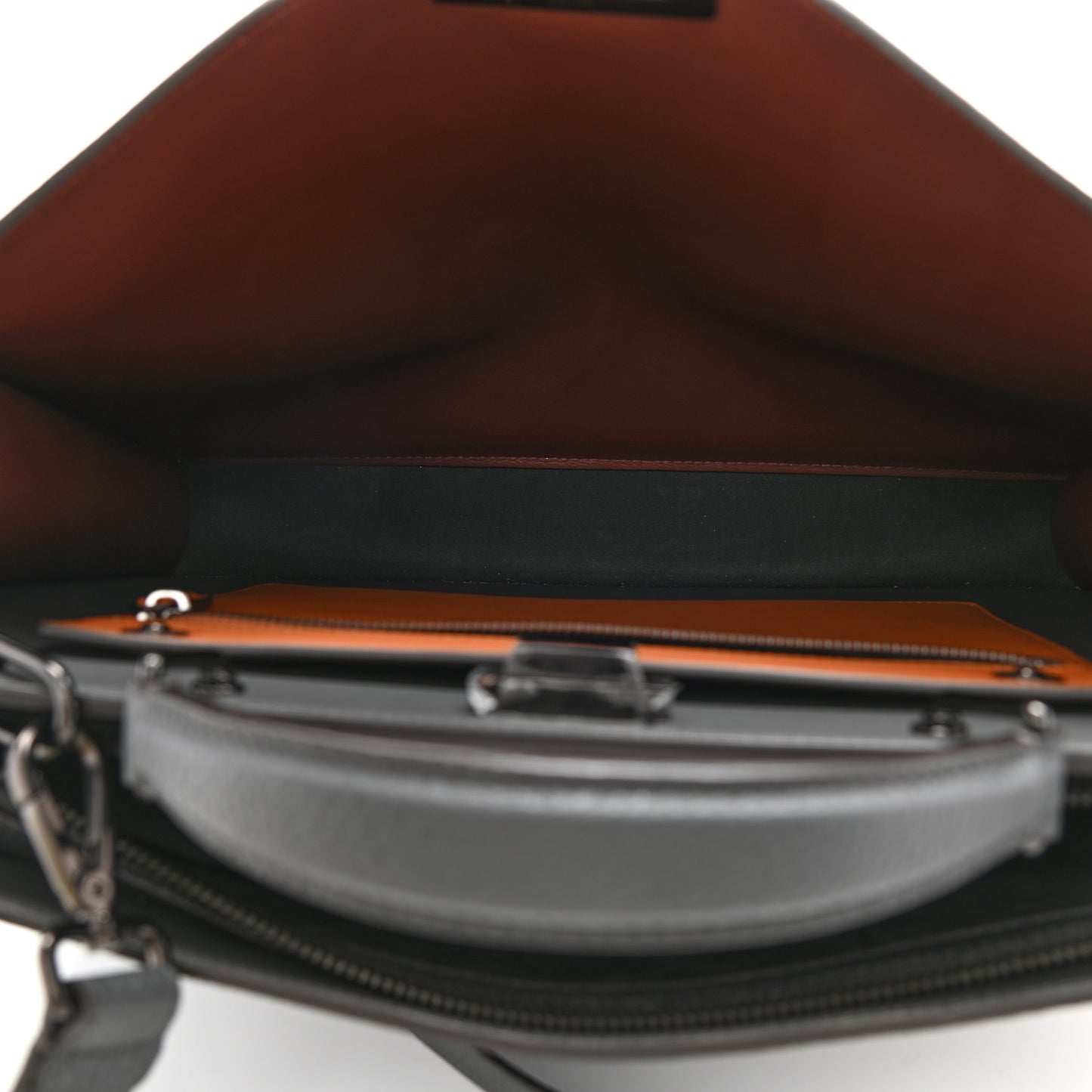 Cuoio Romano Vitello Cover Glazed Fabric Bi-Color FF 1974 Medium Peekaboo I SEE U Satchel Asfalto Praline Tobacco Moro