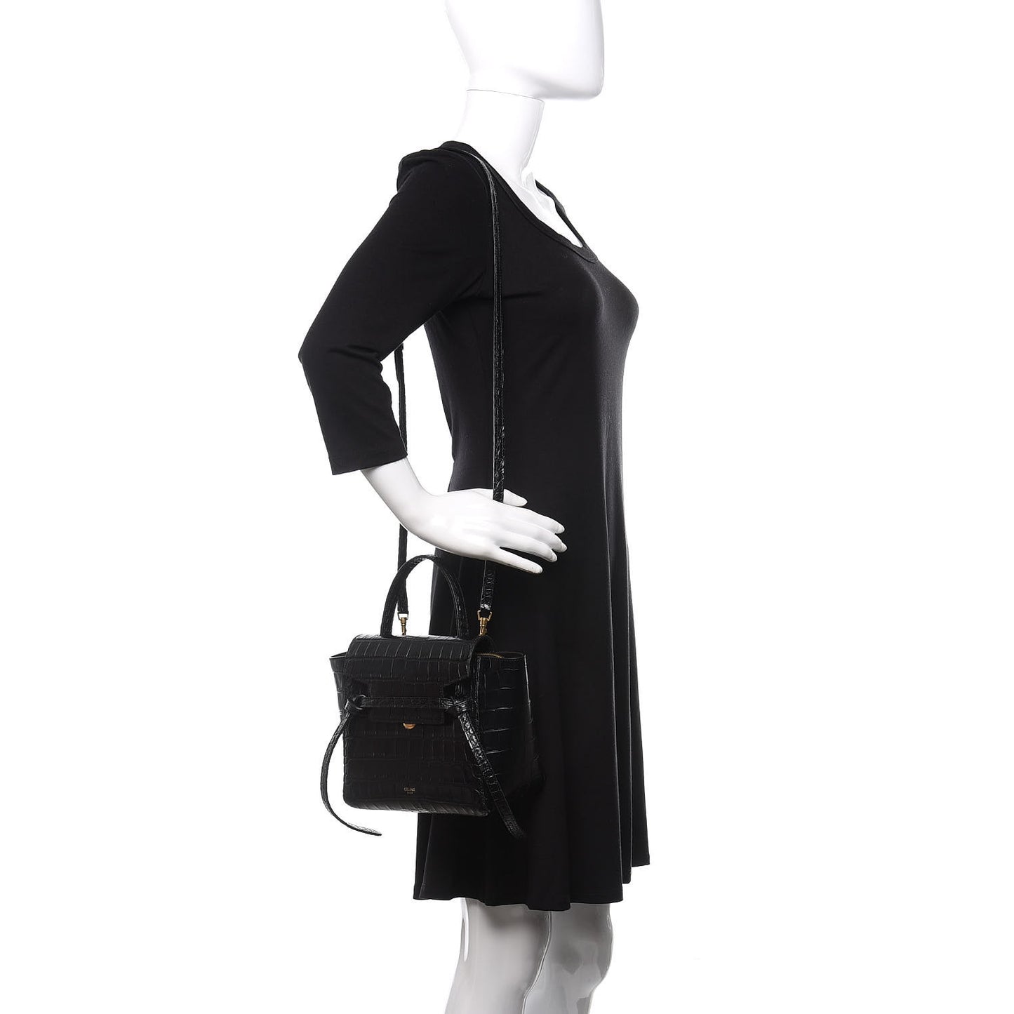 Calfskin Crocodile Embossed Nano Belt Bag Black