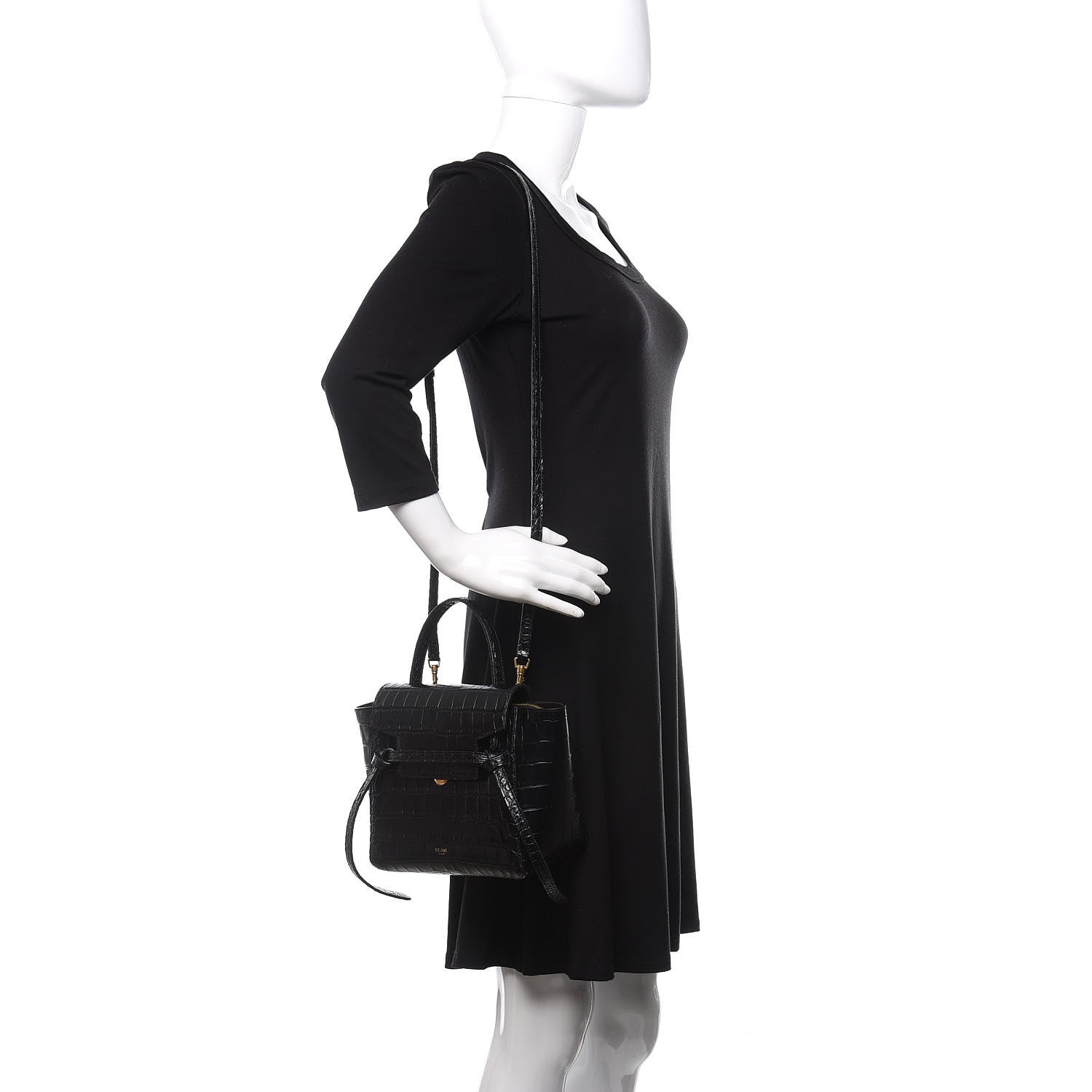 Celine Calfskin Crocodile Embossed Nano Belt Bag Black 2 of 9
