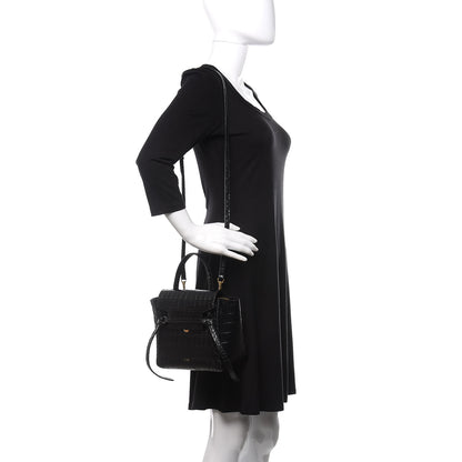 Celine Calfskin Crocodile Embossed Nano Belt Bag Black 2 of 9