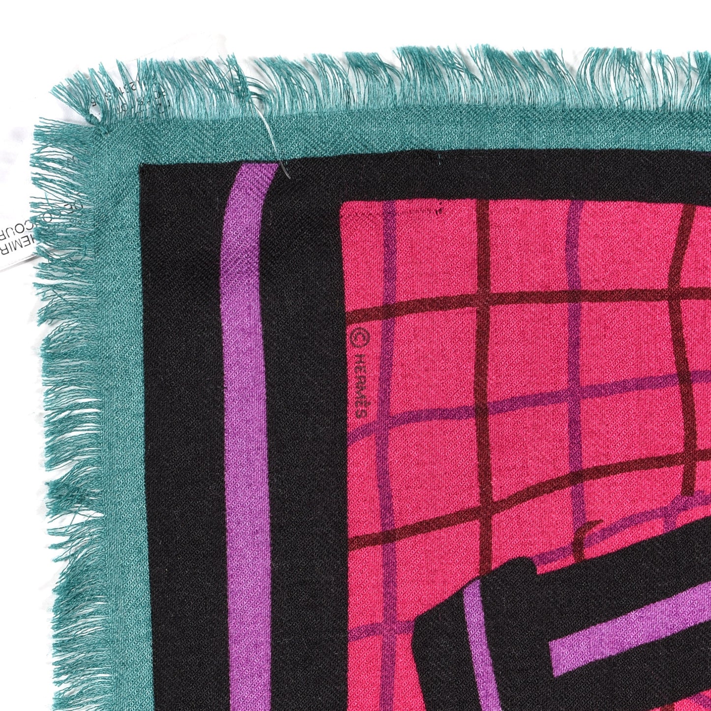 Cashmere Silk Bete De Concours Scarf 90 Fuchsia Vert Mauve