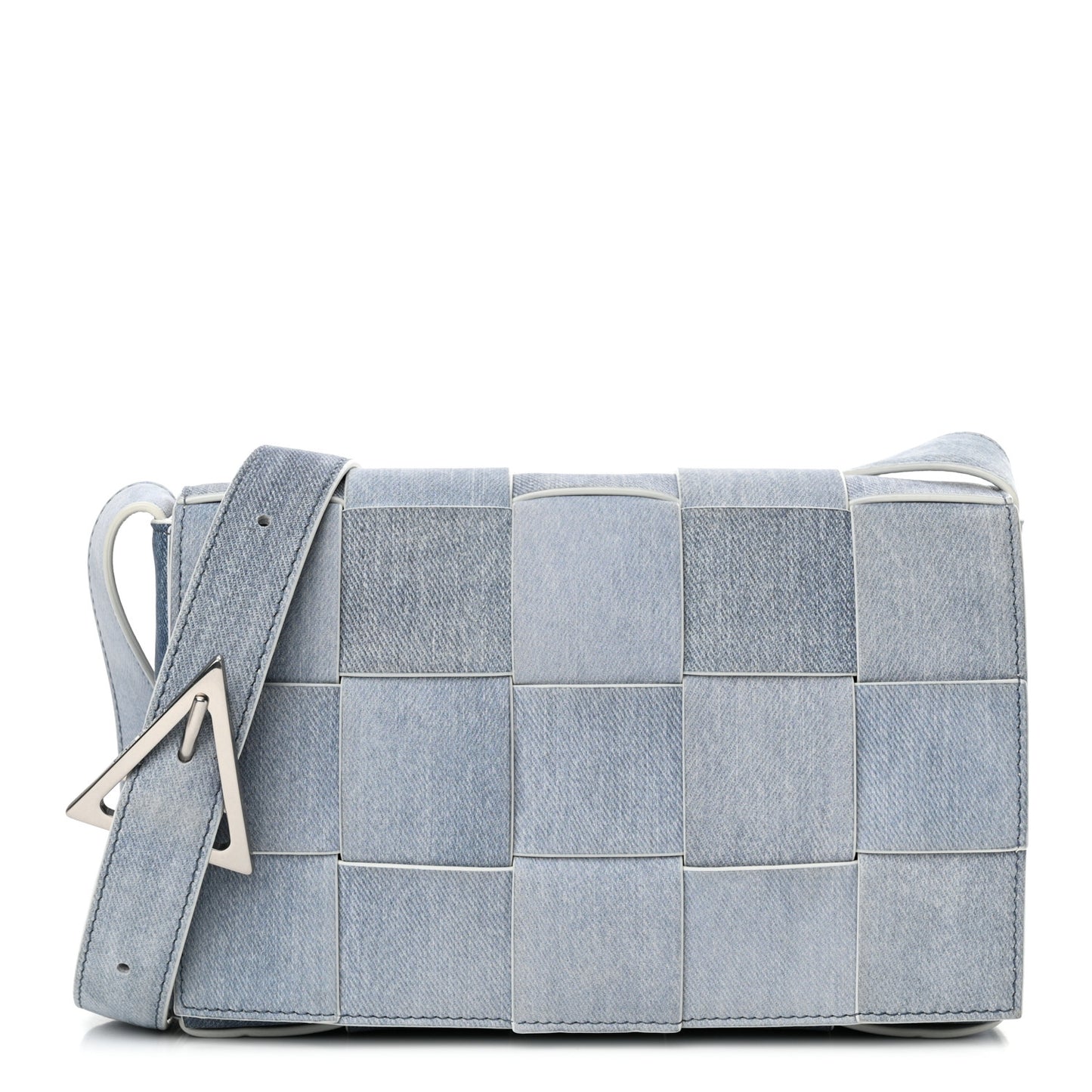 Calfskin Denim Print Maxi Intreccio Cassette Crossbody Bag Blue