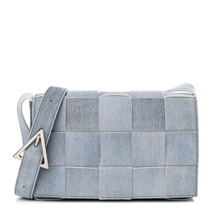 Bottega Veneta Calfskin Denim Print Maxi Intreccio Cassette Crossbody Bag Blue 1 of 11