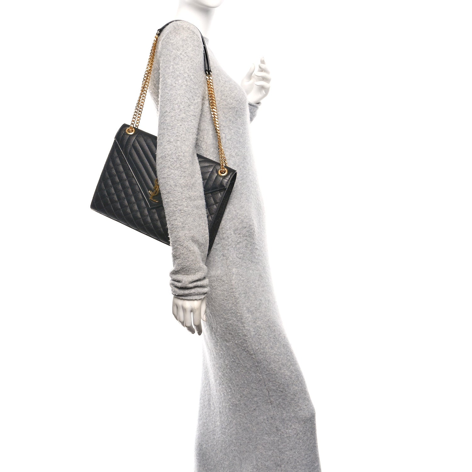Saint Laurent Grain De Poudre Textured Mixed Matelasse Large Triquilt Monogram Satchel Black 2 of 10