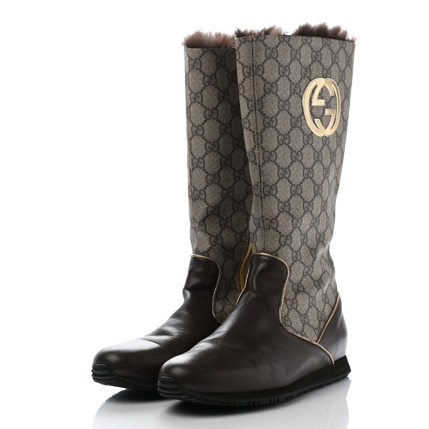 GG Plus Monogram Rabbit Fur Boots 39 Dark Brown