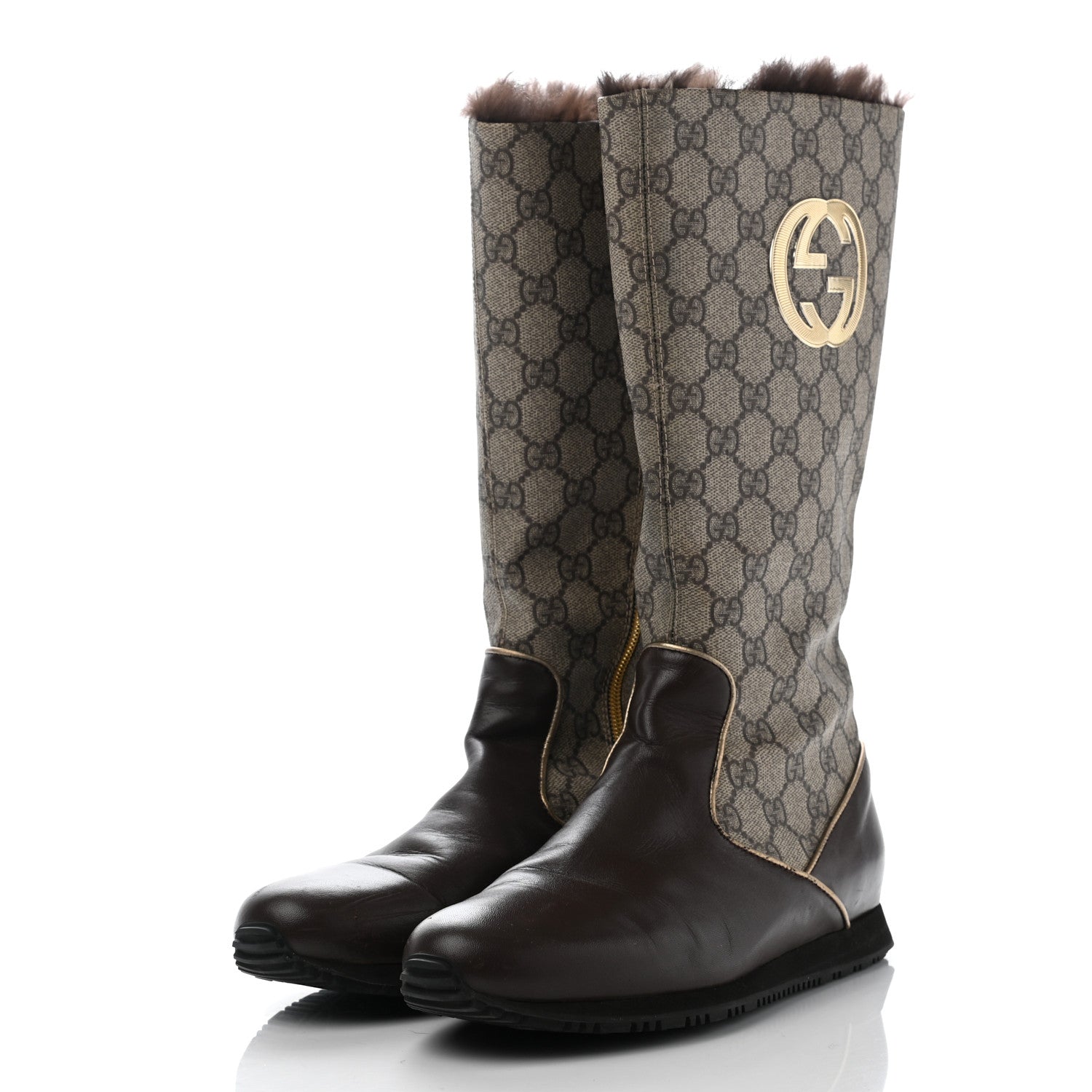 Gucci GG Plus Monogram Rabbit Fur Boots 39 Dark Brown 3 of 25