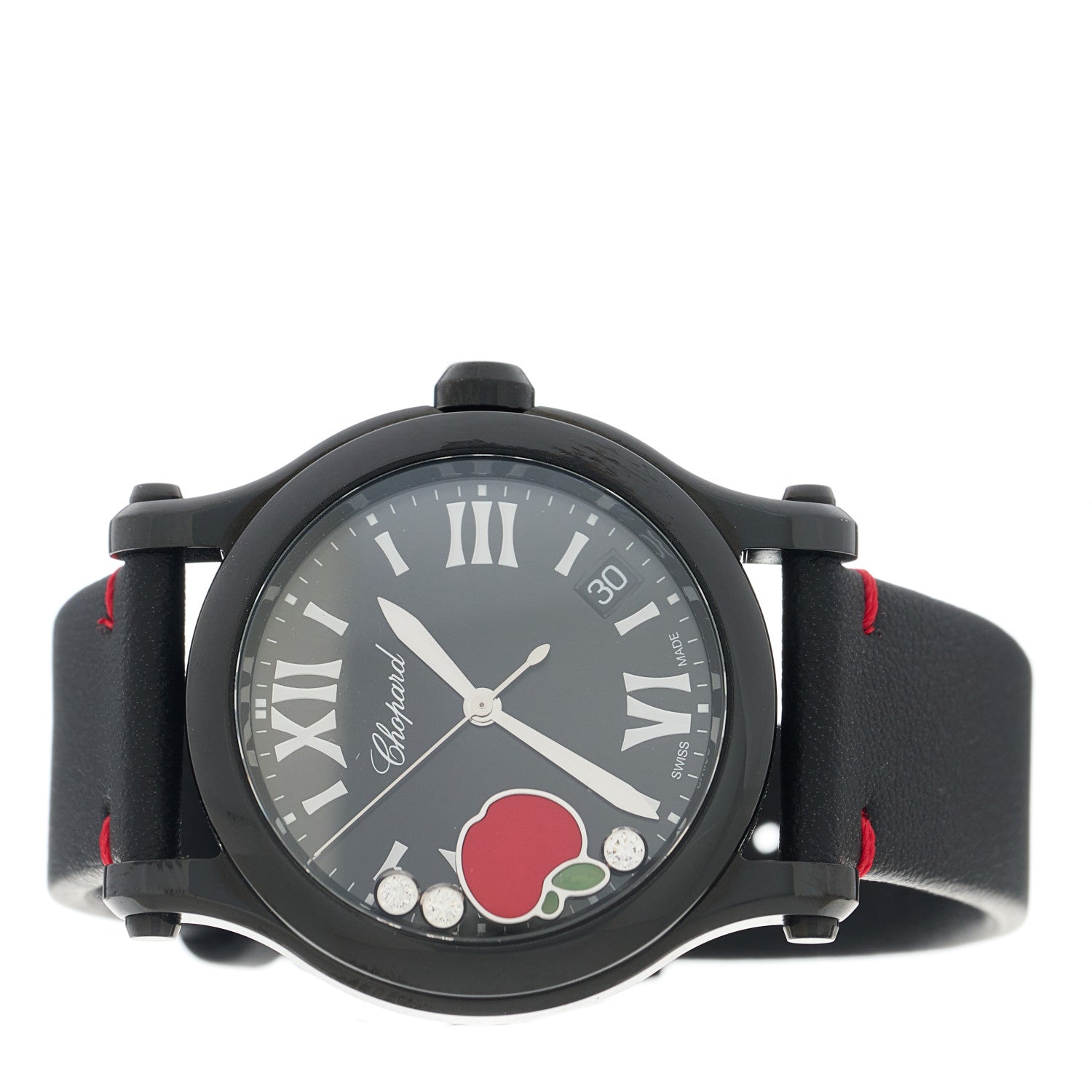 Chopard DLC Coated Lucent Calfskin 3 Diamond 36mm Happy Sport Quartz Watch Black 2 of 4