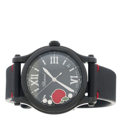 Chopard DLC Coated Lucent Calfskin 3 Diamond 36mm Happy Sport Quartz Watch Black 2 of 4
