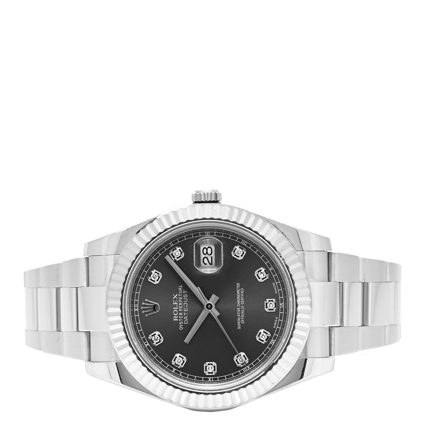 Rolex Stainless Steel 18K White Gold Diamond 41mm Oyster Perpetual Datejust Watch Black 116334 2 of 5