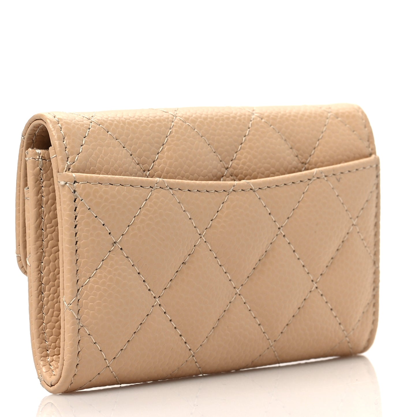 Caviar Quilted Flap Card Holder Wallet Beige