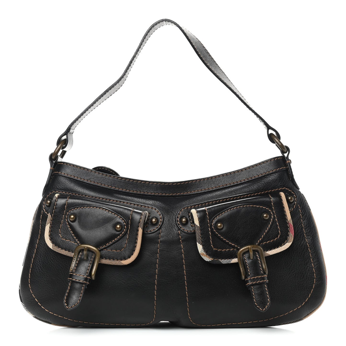 Calfskin Two Front Pocket Shoulder Bag Black