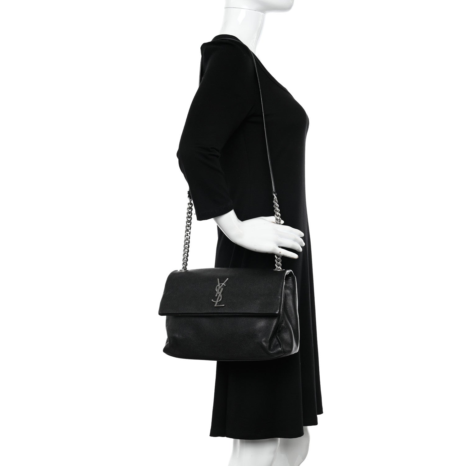 Saint Laurent Grain De Poudre Small West Hollywood Monogram Fold-Over Bag Black 2 of 12