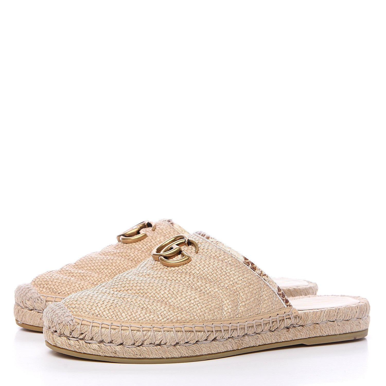 Gucci Straw Elaphe Matelasse GG Marmont Espadrille Slippers 37 Natural Cream Brown 3 of 10