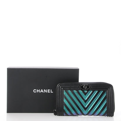 Chanel Calfskin Painted Chevron Embossed Small Boy Zip Wallet Black 9 of 9