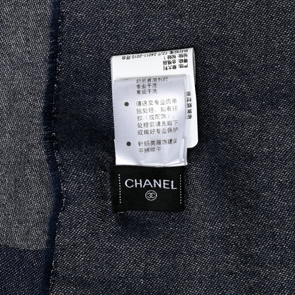 Chanel Cashmere CC Logo Stole Navy Grey 4 of 4