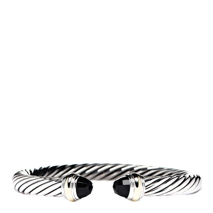 David Yurman Sterling Silver 14K Yellow Gold Black Onyx 7mm Cable Classics Bracelet 1 of 3
