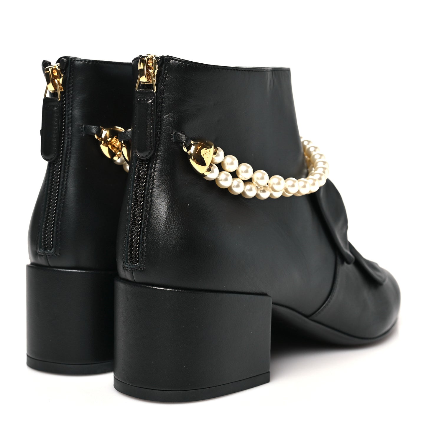 Lambskin Pearl Bow Short Boots 37.5 Black
