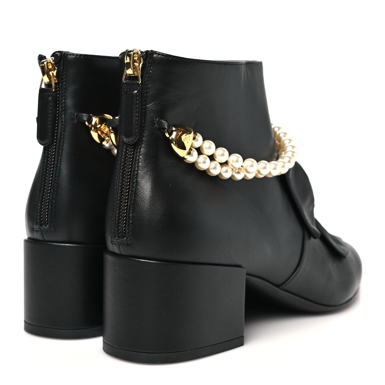 Chanel Lambskin Pearl Bow Short Boots 37.5 Black 5 of 10