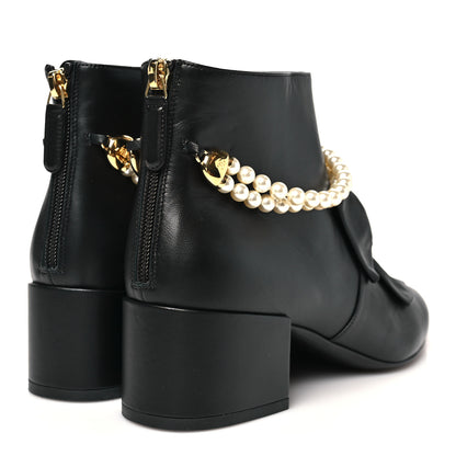 Chanel Lambskin Pearl Bow Short Boots 37.5 Black 5 of 10
